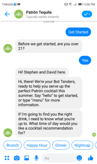 chatbot script_patron tequila